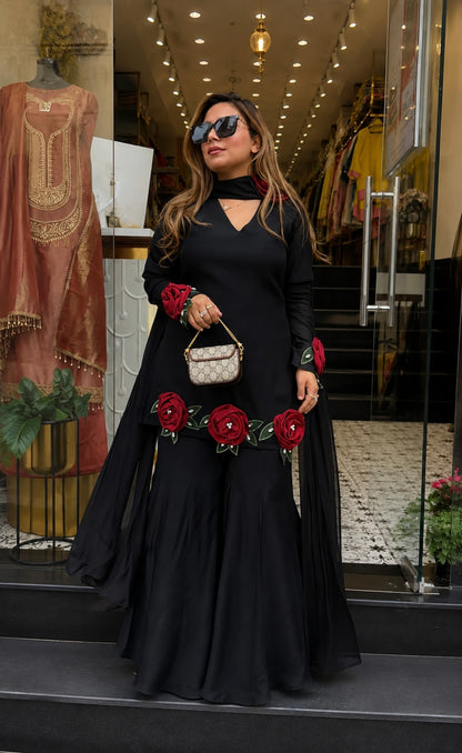 Floral Royal – Heavy French Crepe Designer Suit with Hand Flower Moti Work