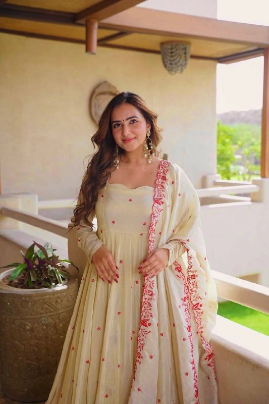 Pure Cosmos Silk Anarkali Sharara Set with Embroidered Dupatta