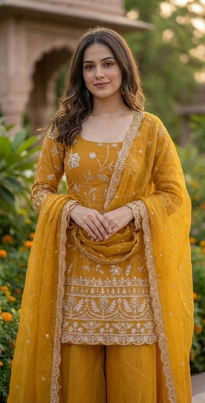 Royal Silk Plazzo Set with Heavy Embroidery