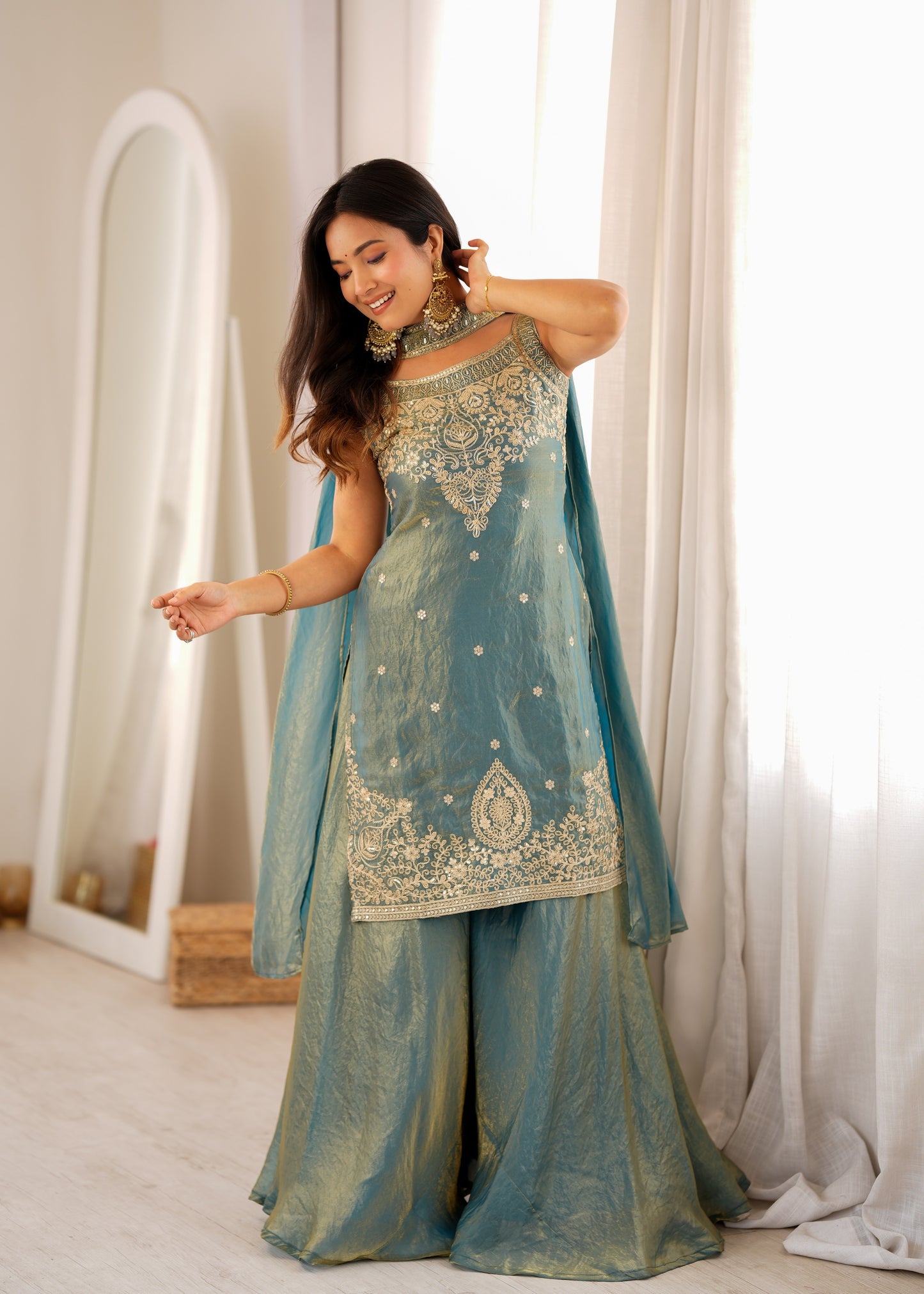 Premium Pure Fendy Silk Embroidered Sharara Set with Dupatta