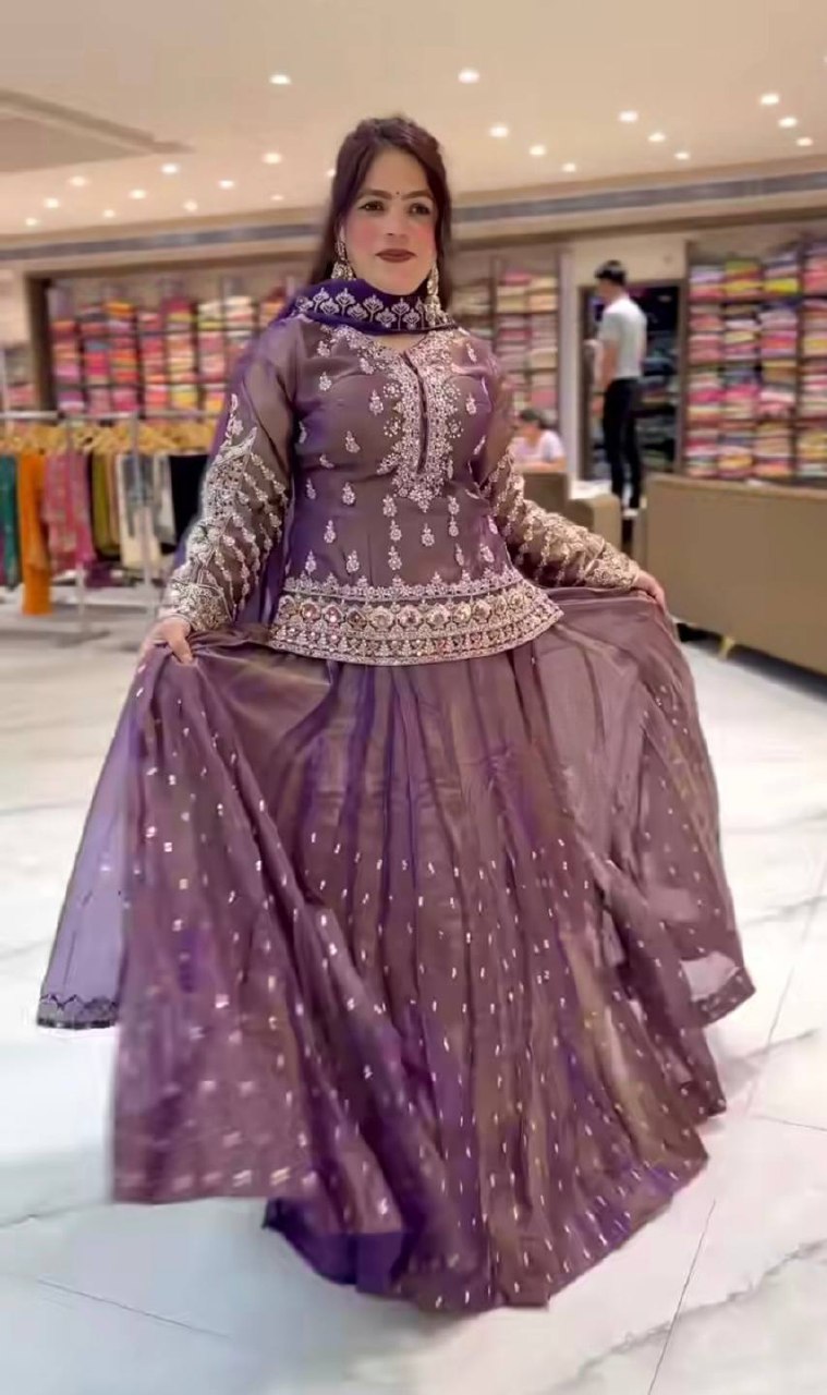 Designer Simmer Silk Lehenga Set with Embroidery, Zari & Moti Work