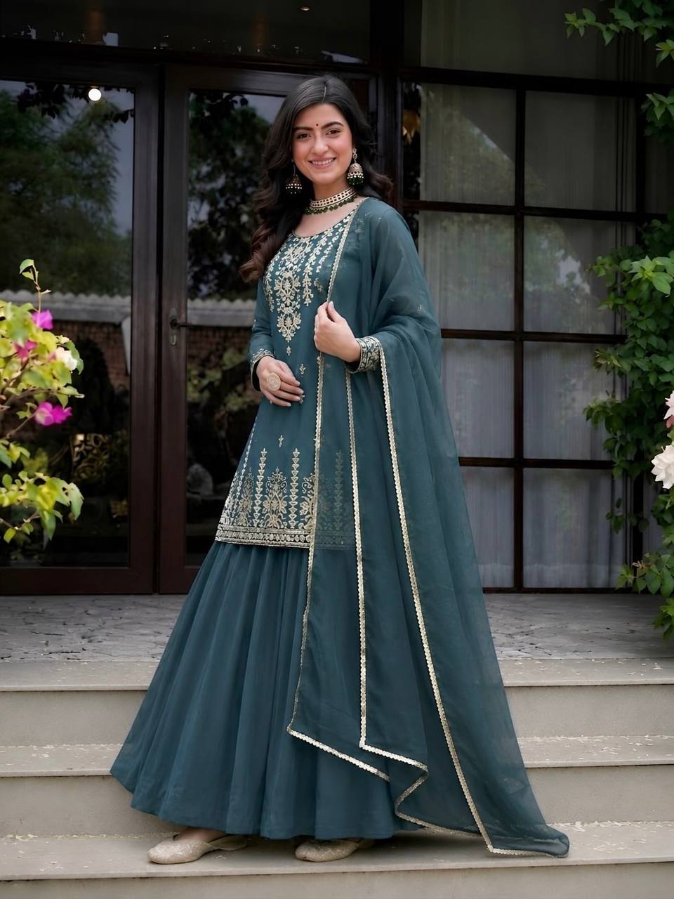 Beautiful Roman Cotton Lehenga Set with Heavy Embroidery
