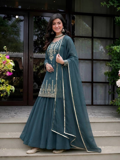 Beautiful Roman Cotton Lehenga Set with Heavy Embroidery