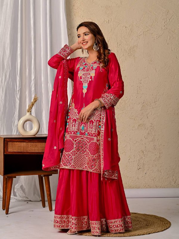 Women’s Designer Kurta Sharara Set with Sequence Embroidery