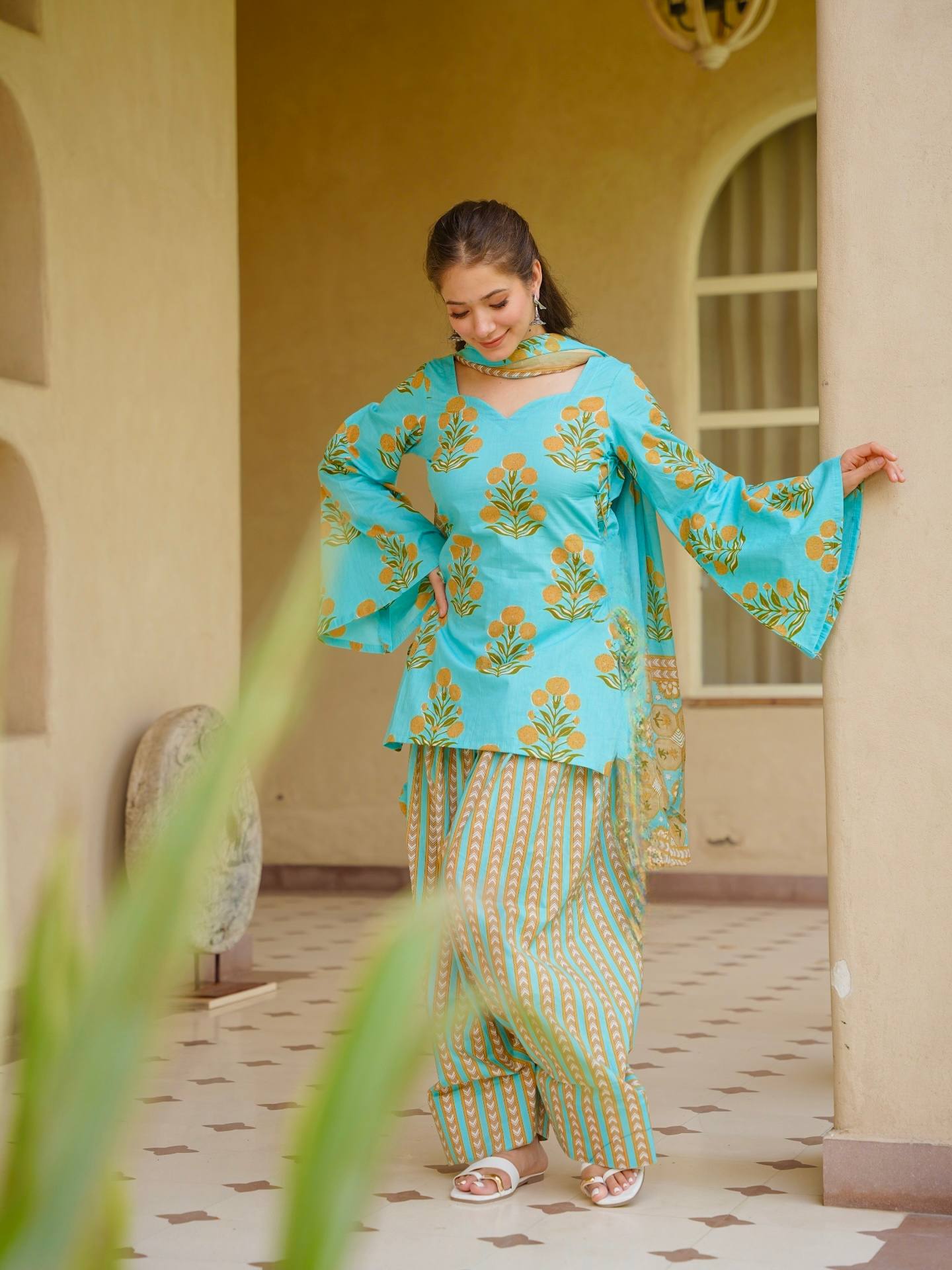 Designer Cambric Cotton Kurta Farshi Pant Co-Ord Set