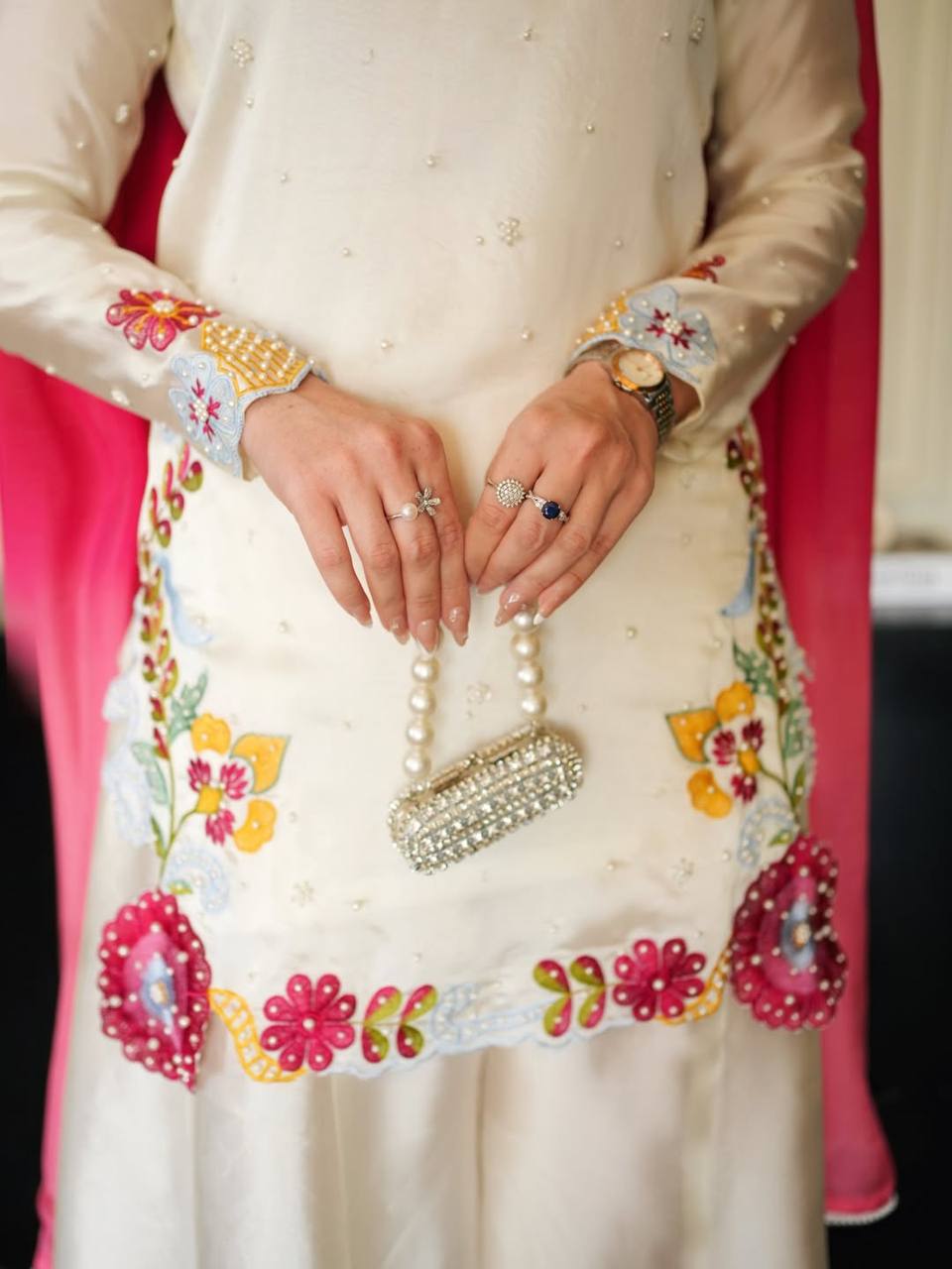 Heavy Roman Glass Silk Embroidered Sharara Suit Set with Chiffon Dupatta