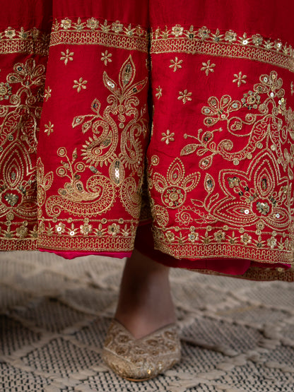 Heavy Rangoli Crush Embroidered Anarkali Suit Set with Pant & Dupatta