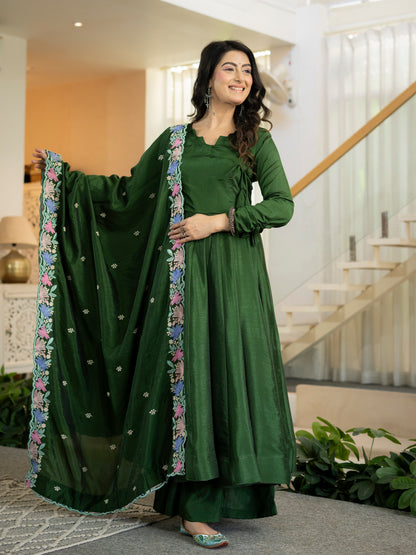 Designer Heavy NC Vichitra Silk Anarkali Suit Set