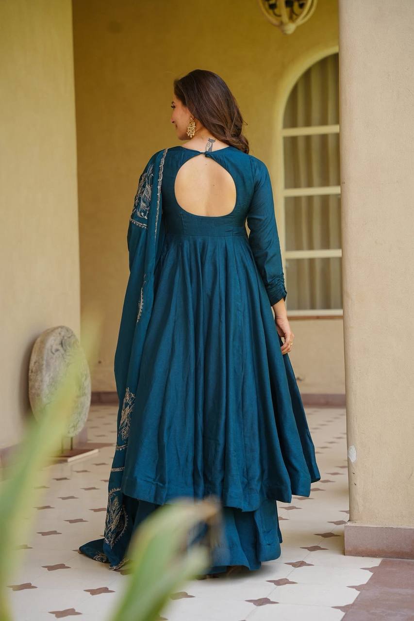 Premium Heavy Vichitra Silk Anarkali Suit Set