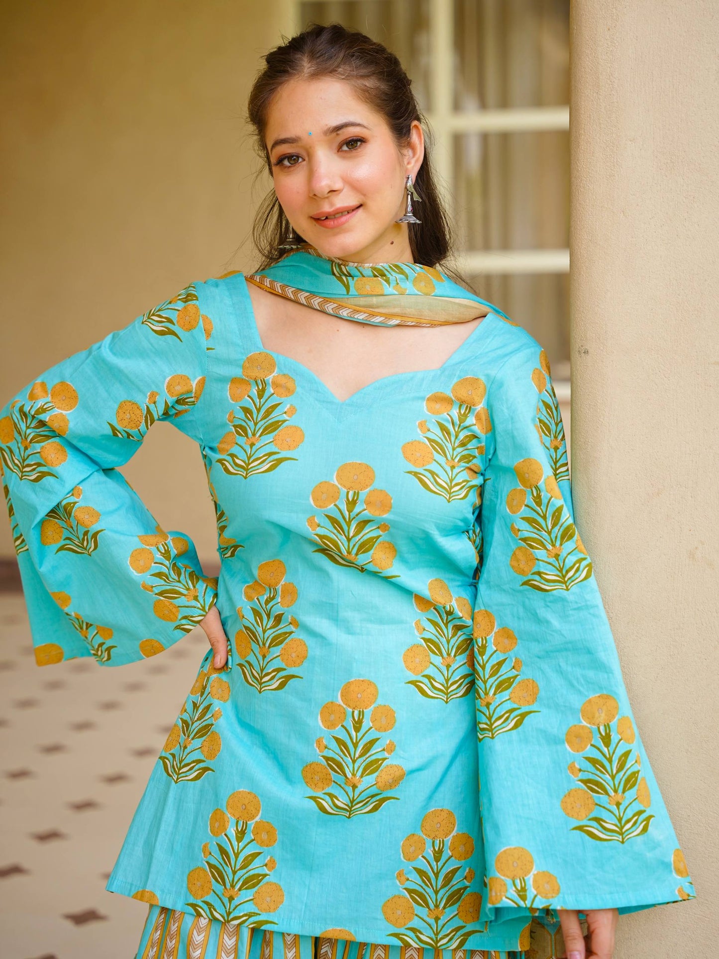 Designer Cambric Cotton Kurta Farshi Pant Co-Ord Set