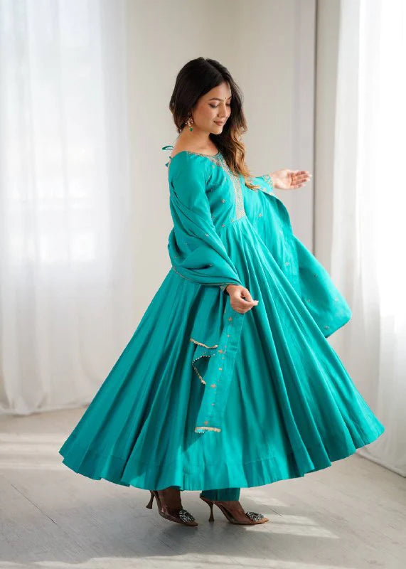 High-Premium Roman Chanderi Silk Anarkali Set