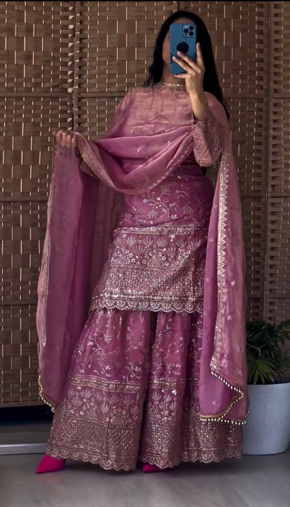 Designer Sequins Embroidered Sharara Suit with Dupatta for Women