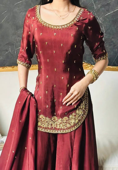 Premium Natural Crepe Silk Festive Wear Suit Set with Dupatta