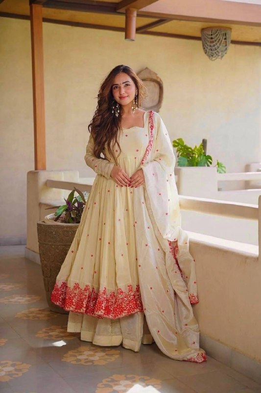 Pure Cosmos Silk Anarkali Sharara Set with Embroidered Dupatta