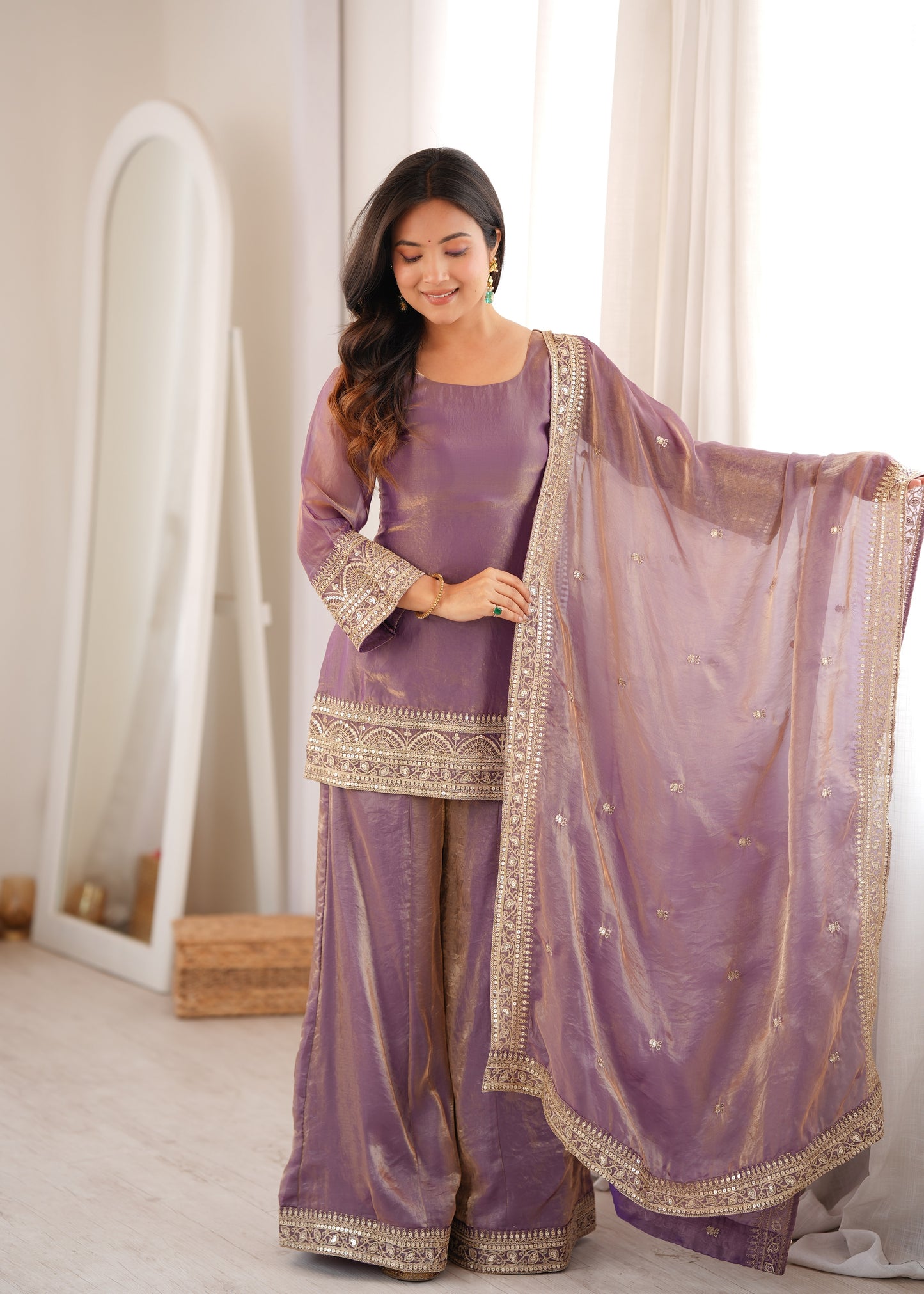 Trendy Silk Embroidered Kurta Palazzo Set with Dupatta