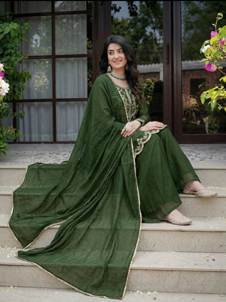 Party Wear Heavy Crunchy Silk Kurta Palazzo Set for Women