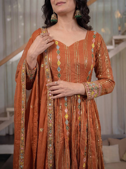 Designer Faux Blooming Georgette Embroidered Anarkali Suit with Pant & Dupatta