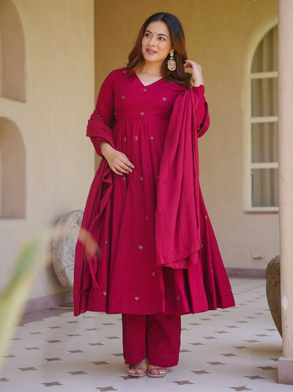 Heavy Roman Silk Embroidered Anarkali Kurta Set with Palazzo & Chanderi Silk Dupatta