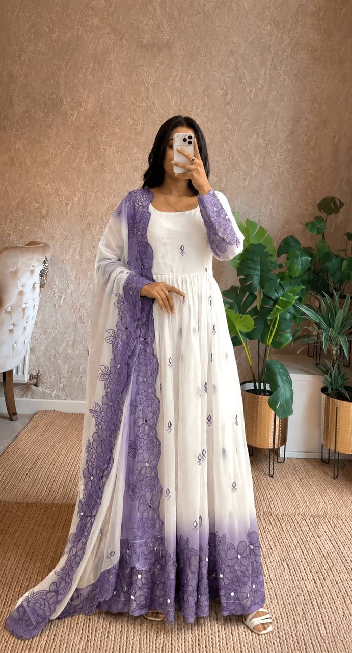 Premium Star Georgette Sequence & Mirror Work Gown with Pant