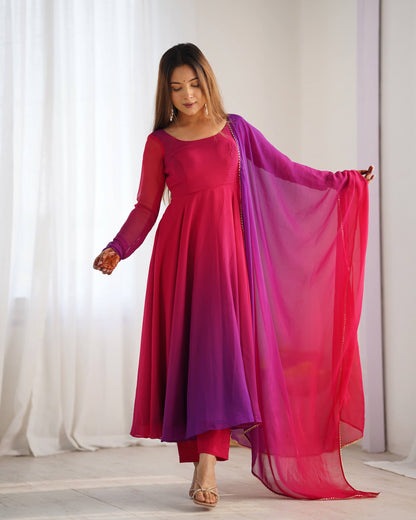 Trendy Anarkali Gown with Designer Dupatta & Pant