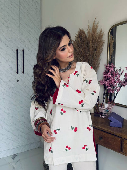 Heavy Cambric Cotton Embroidered Suit Set