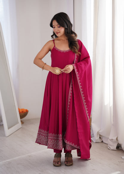 Royal Embroidered Anarkali Suit with Pant & Dupatta