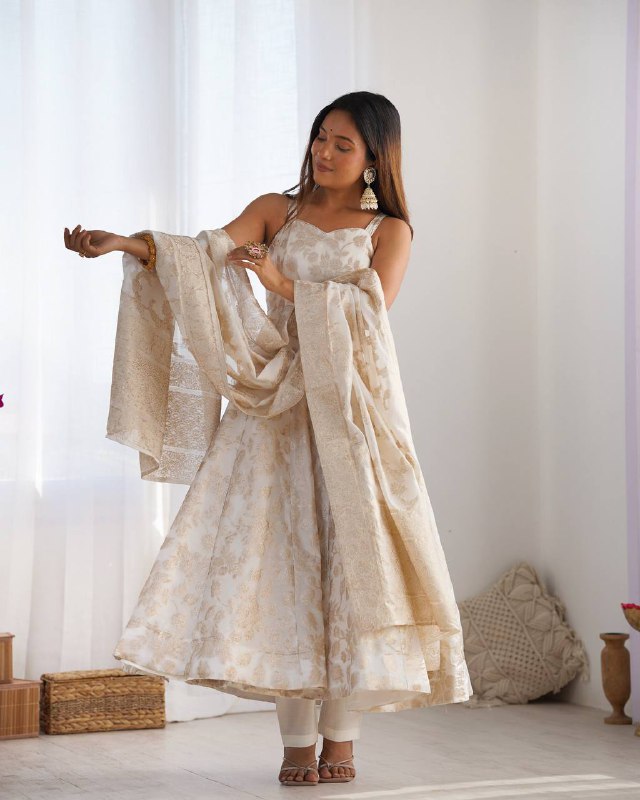 Fancy Banarasi Jackquard Dola Silk Anarkali Gown Set