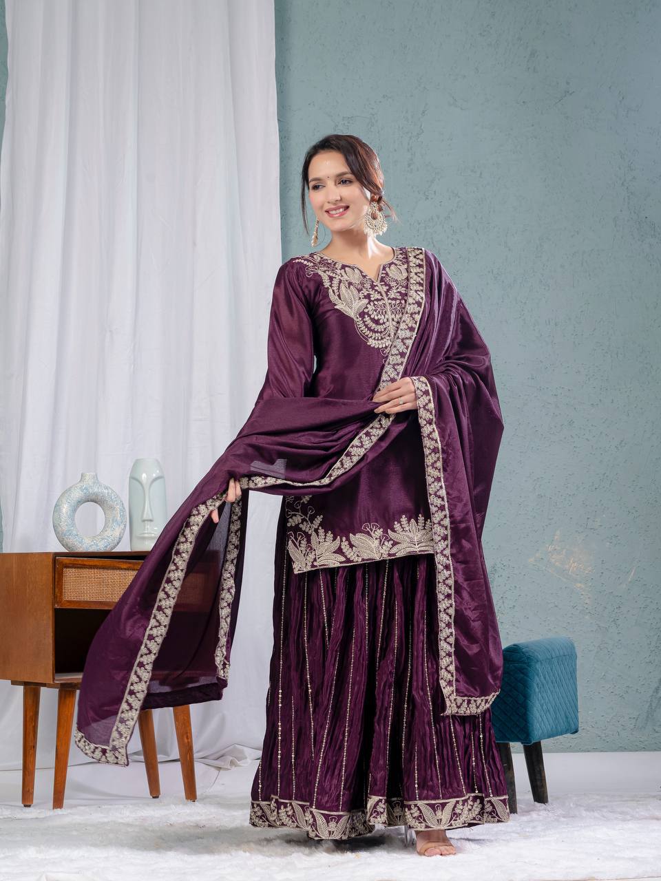 Elegant Chinnon Sharara Set with Intricate Embroidery