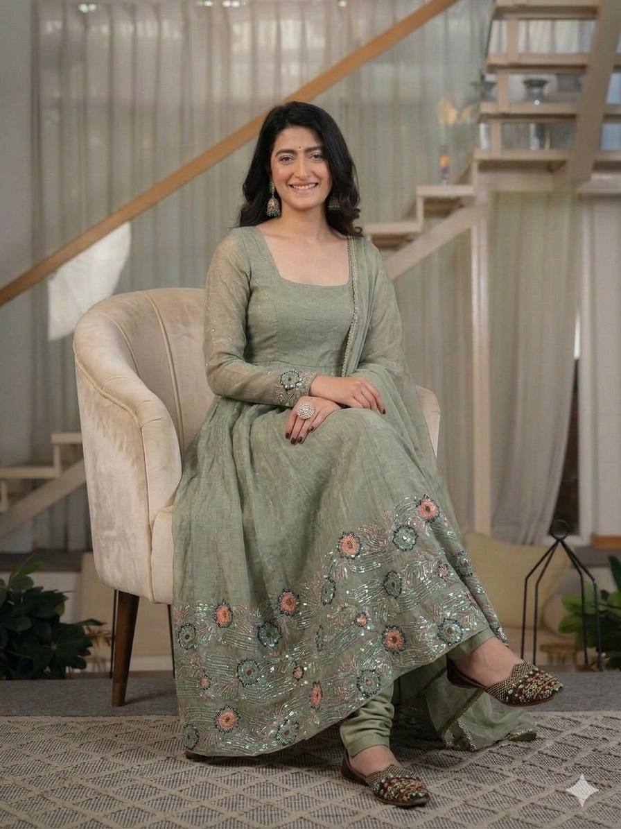 Women's Heavy Crunchy Silk Anarkali Suit Set with Dupatta