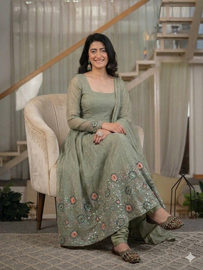 Women's Heavy Crunchy Silk Anarkali Suit Set with Dupatta