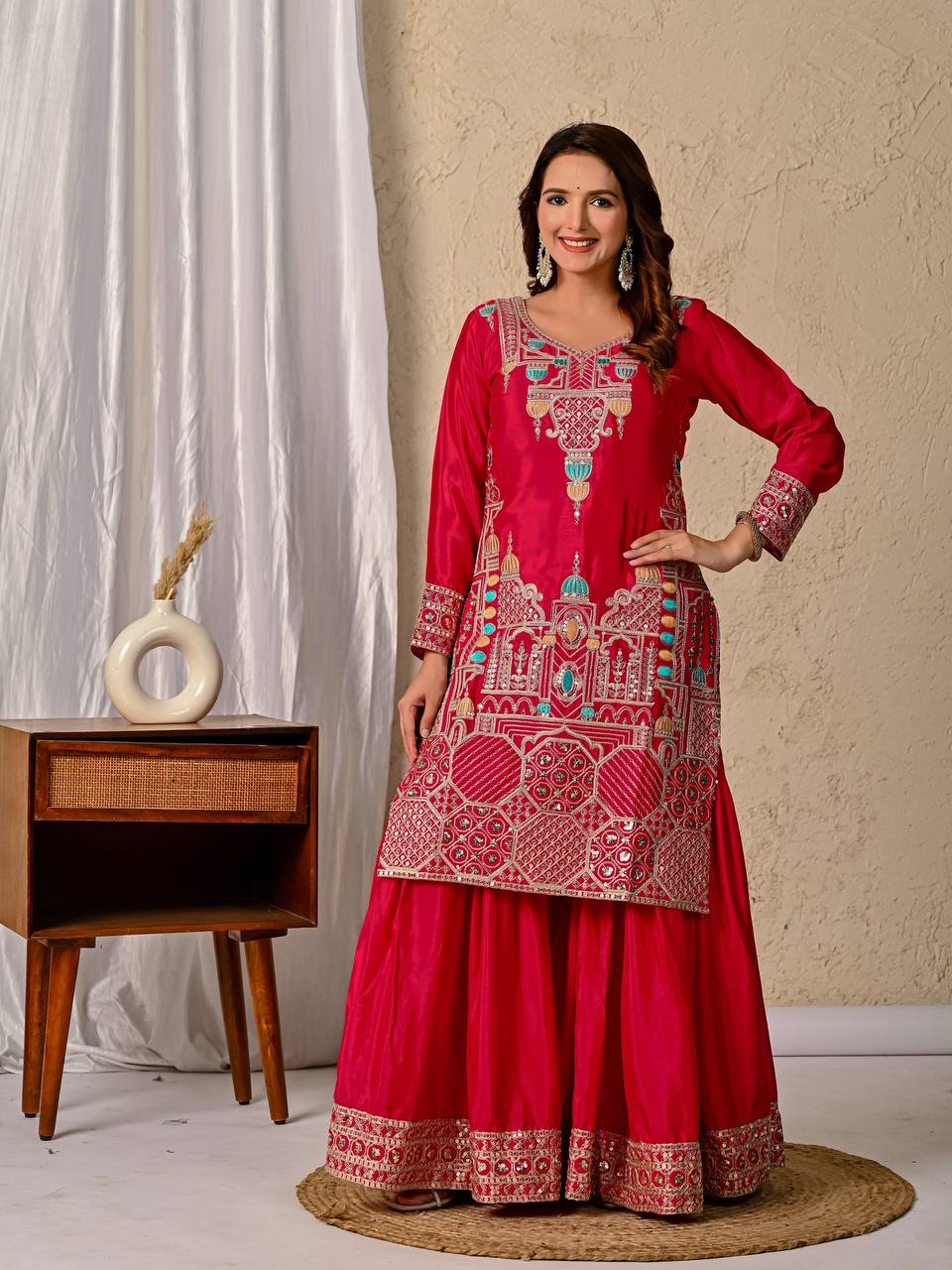 Women’s Designer Kurta Sharara Set with Sequence Embroidery