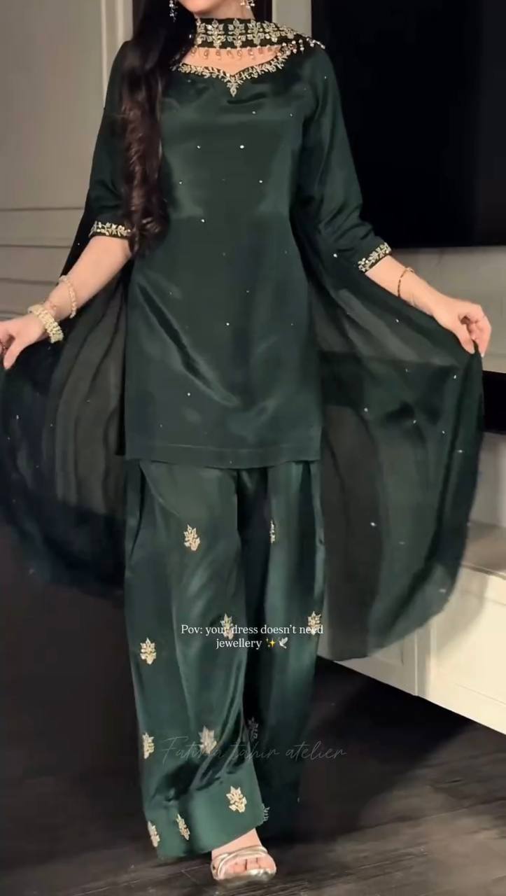 Luxury Crepe Silk Farshi Salwar Suit with Diamond Handwork Dupatta