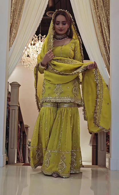 Women's Heavy Embroidered Aque Blue  Sharara Set – Premium Party & Festive Wear