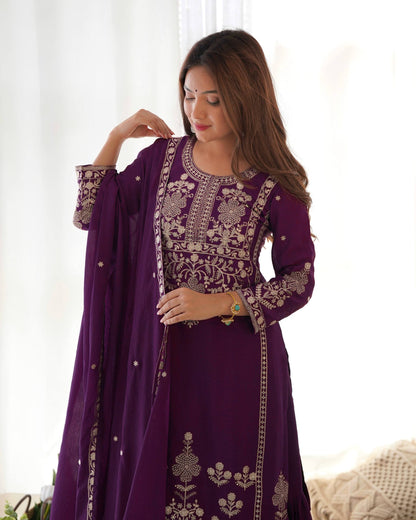 Designer Chinon Silk Kediyakurta with Sharara & Dupatta Set