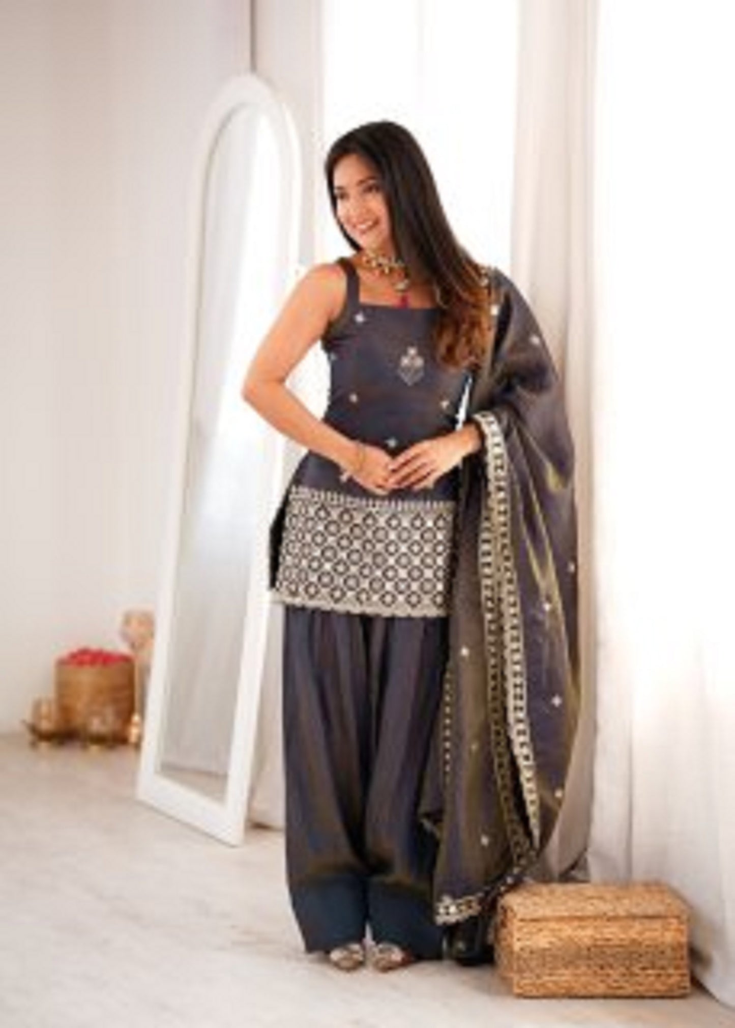 Premium Ethnic NC Vichitra Silk Kurta Farshi Shalwar Set