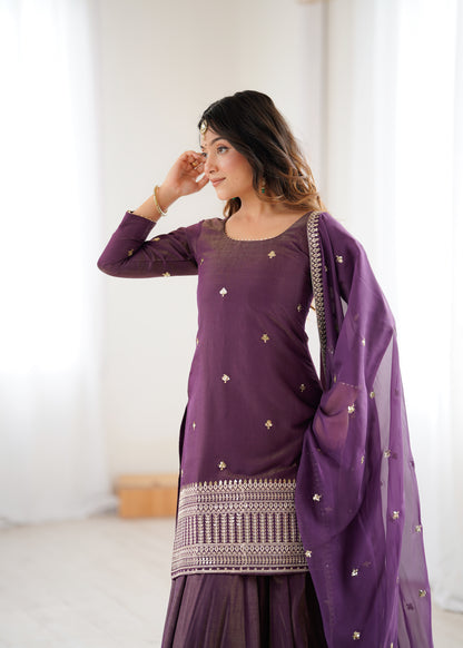 Premium Roman Shimmer Silk Kurta Lehenga Set for Women