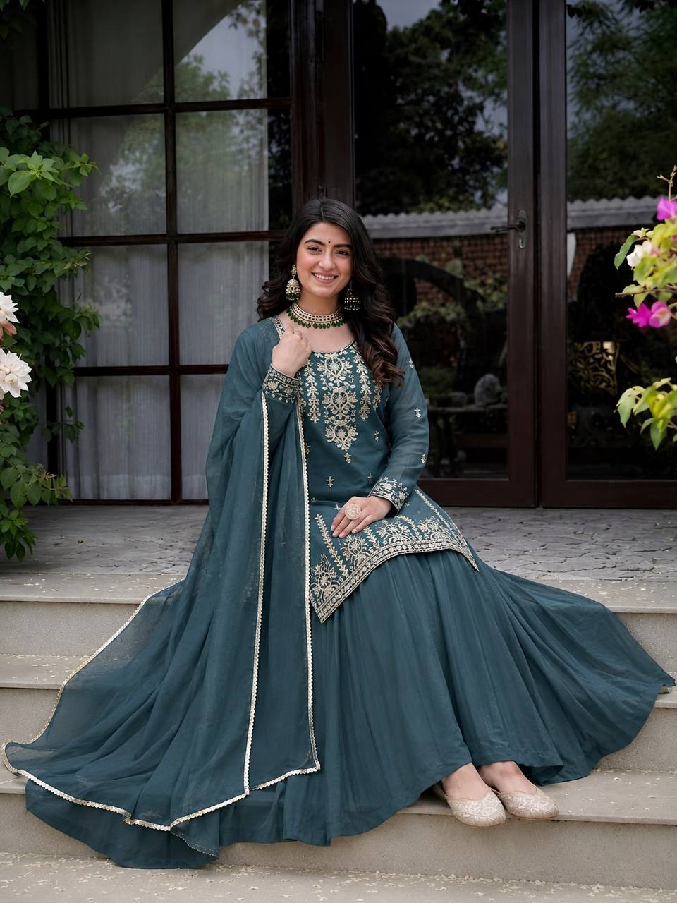 Beautiful Roman Cotton Lehenga Set with Heavy Embroidery