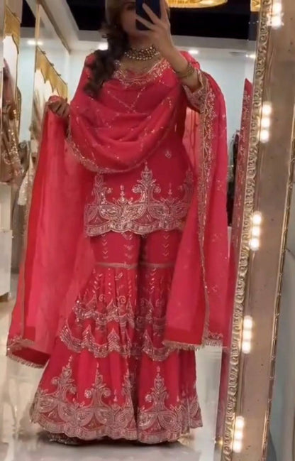 Heavy Fox Georgette Silk Sharara Suit Set