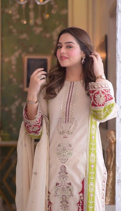 Premium Roman Silk Embroidered Kurta Set