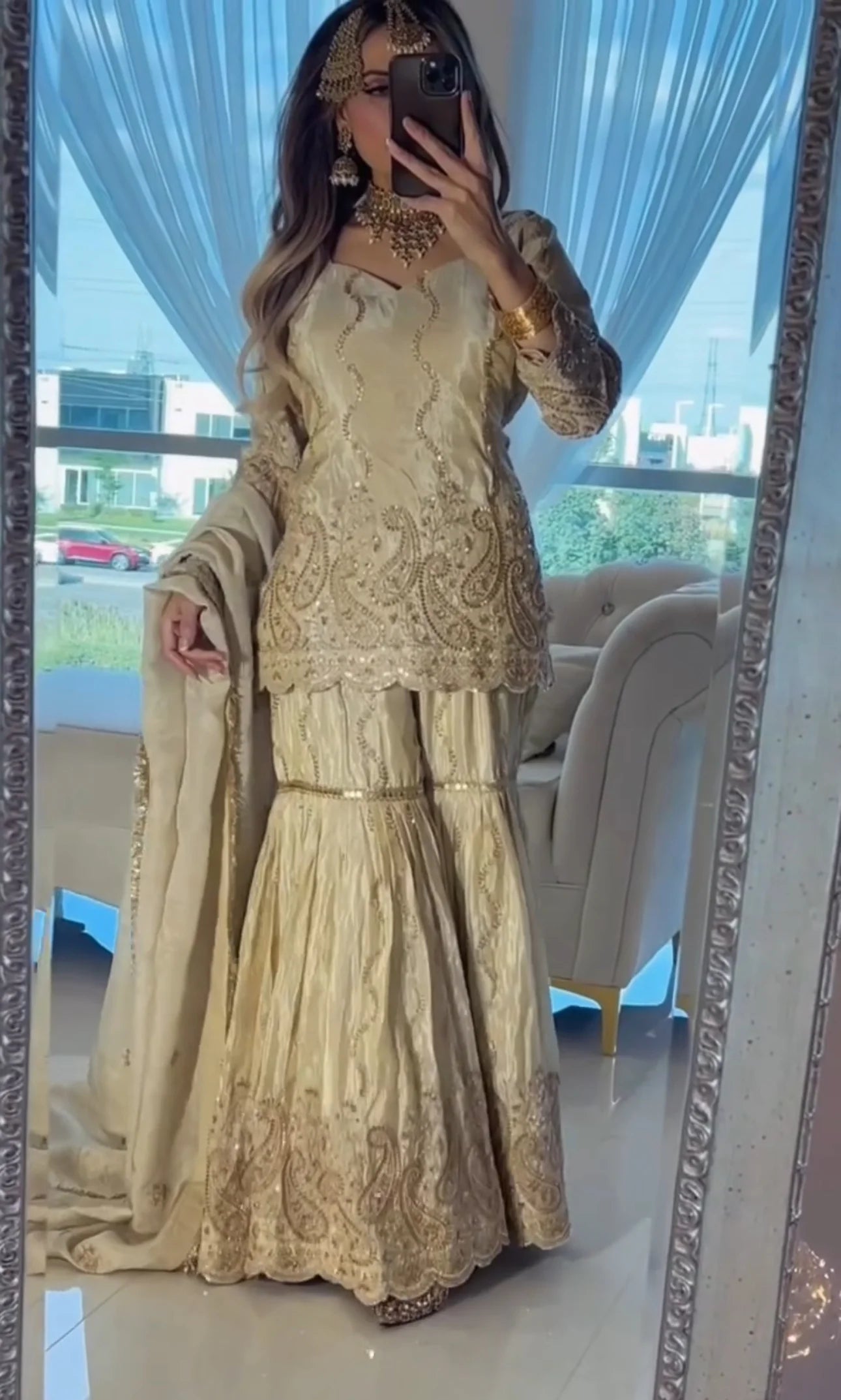 Premium Chinon Silk Embroidered Sharara Set