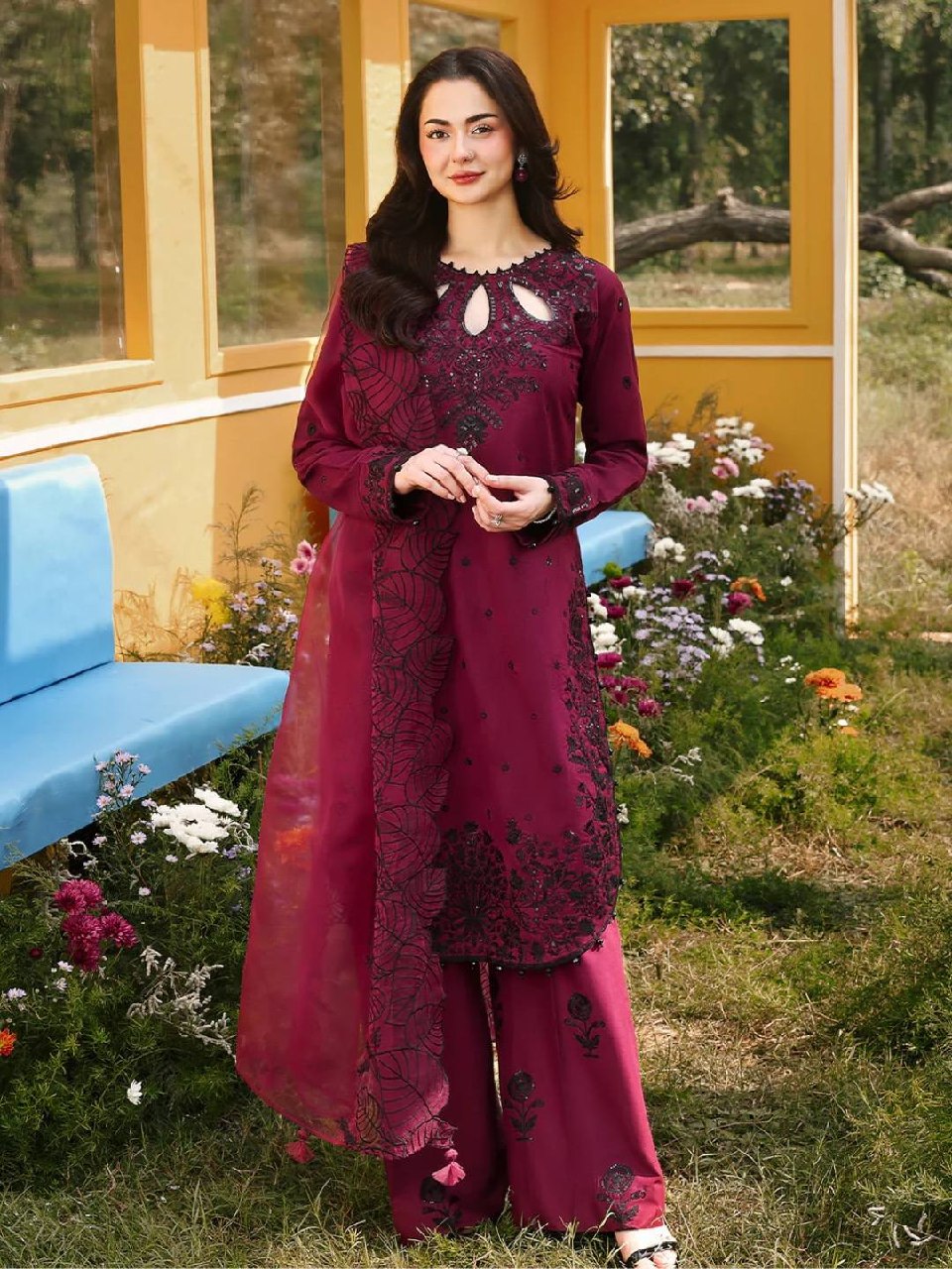 Designer Embroidered Satin Rayon Plazzo Set with Organza Silk Dupatta | Full Stitched Ethnic Wear for Women