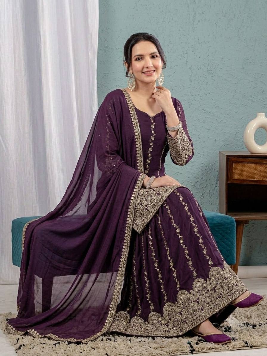 Women's Heavy Crunchy Silk Embroidered Sharara Suit Set with Sequins Work & Dupatta