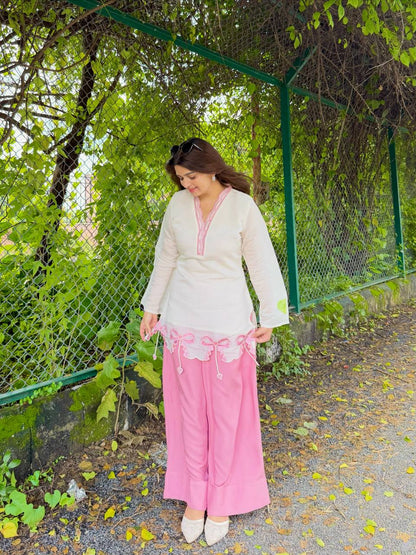 Designer Party Wear Look Pure Roman Silk Top & Plazzo Set