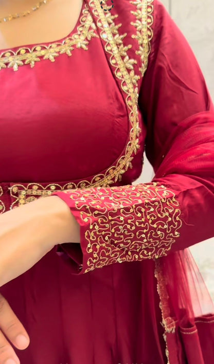Wedding Wear Roman Silk Anarkali Suit with Palazzo & Dupatta