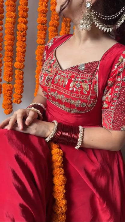 Royal Red Anarkali Set with Heavy Embroidery | Bridal & Festive Wear