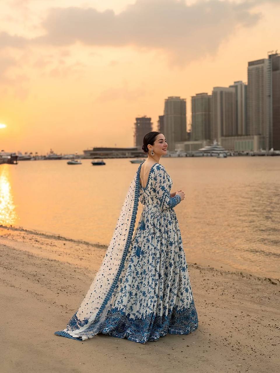 Elegant Embroidered Faux Georgette Gown Set with Organza Dupatta