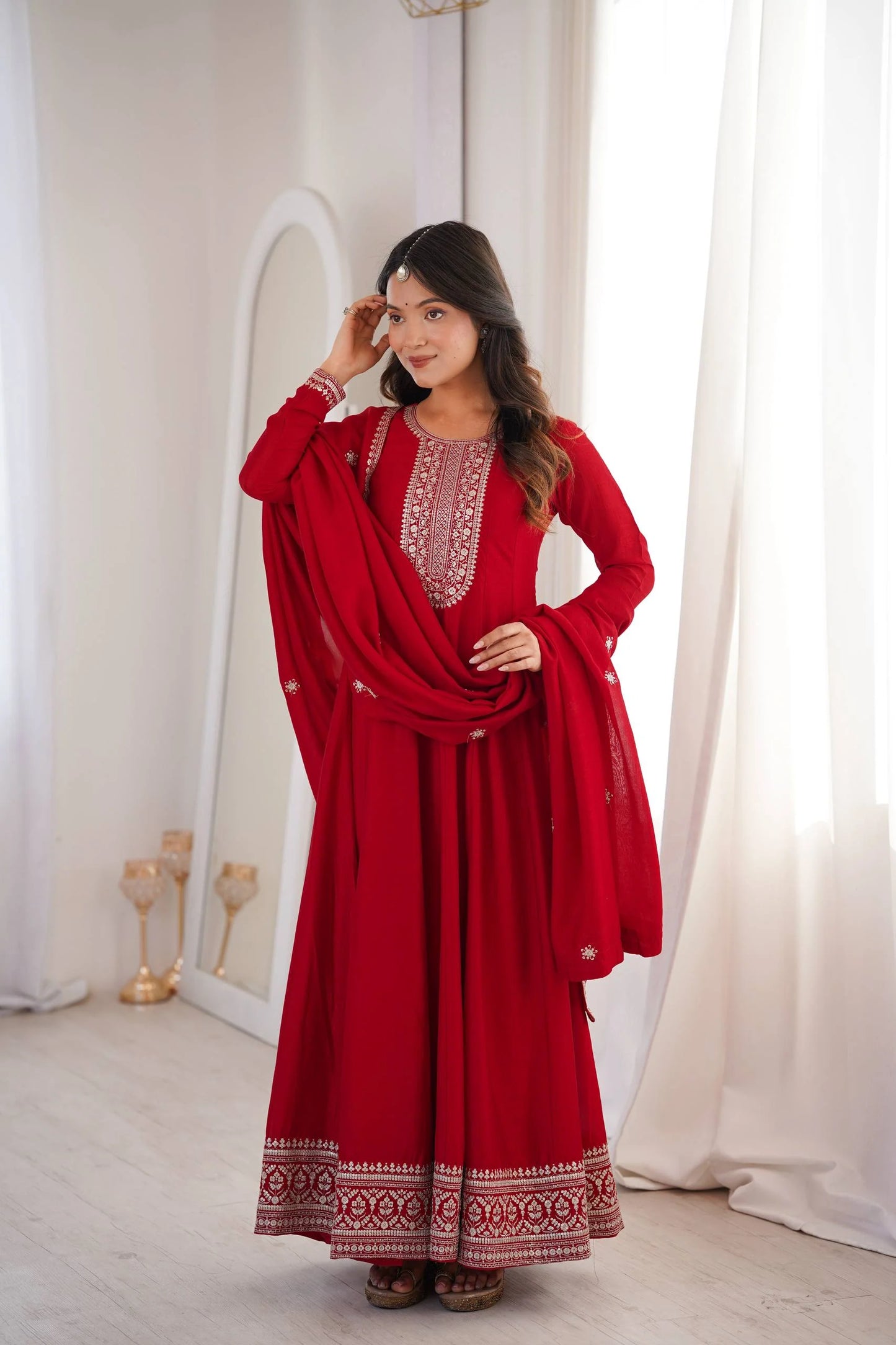 Designer Vichitra Silk Full Kali Anarkali Gown with Dupatta