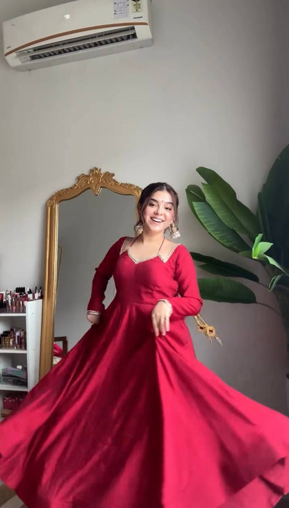 Designer Anarkali Suit with Mirror Lace Dupatta for Wedding Wear