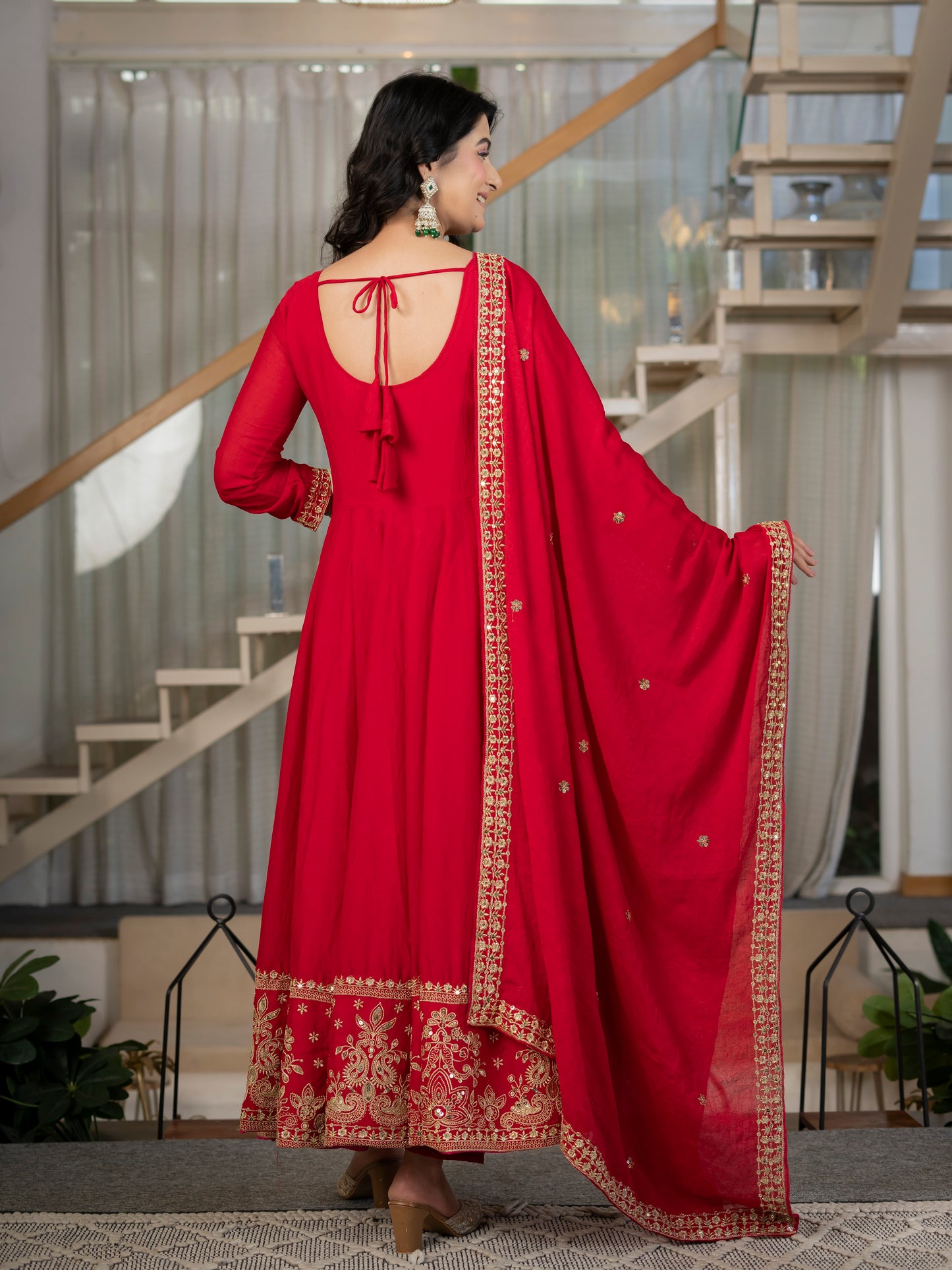 Heavy Rangoli Crush Embroidered Anarkali Suit Set with Pant & Dupatta