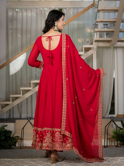 Heavy Rangoli Crush Embroidered Anarkali Suit Set with Pant & Dupatta